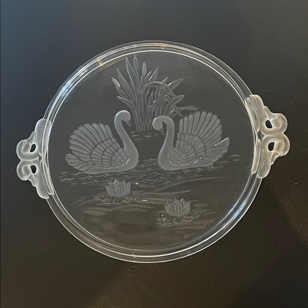 Clear Glass Swan Design Serving Tray
